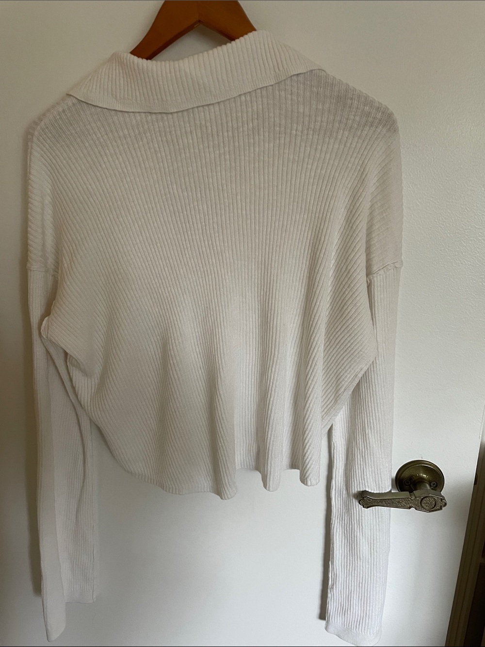 Free People Cream Ribbed Button-Up Collared Top - Picture 4 of 4